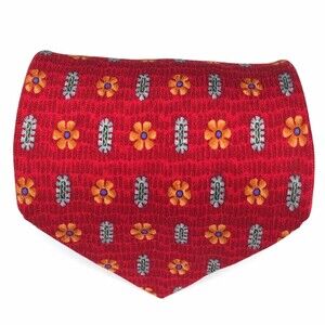 Robert Talbott Studio Men's Silk Hand-sewn Orange Flower Floral Necktie Red-read